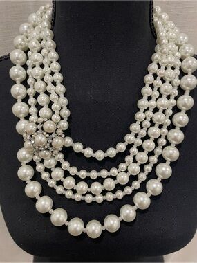 Classic Multi-Strand Pearl Statement Necklace - White